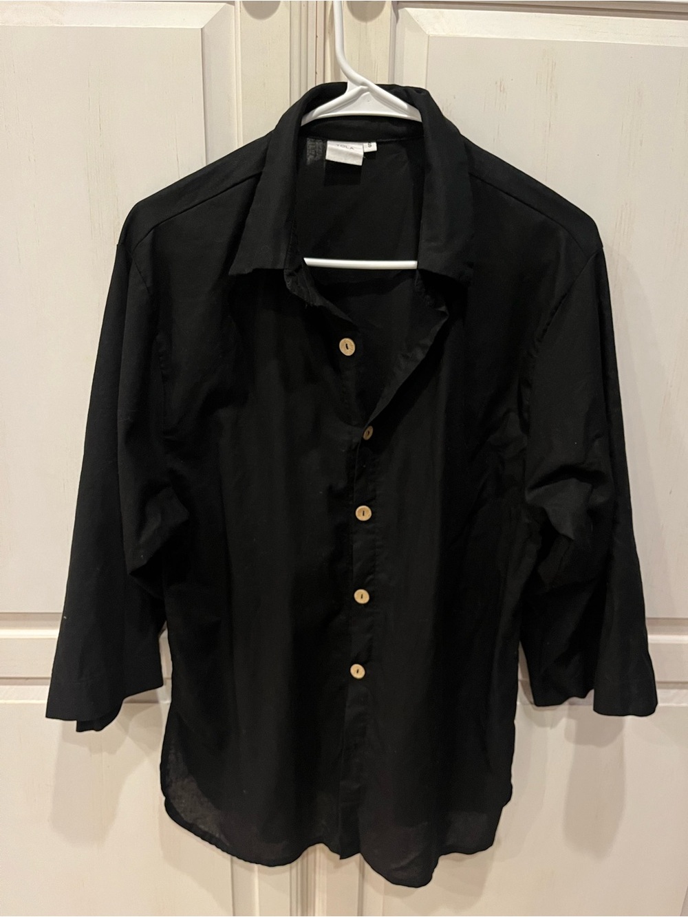 YOLA Black Linen-Cotton Button-Up Shirt size Small